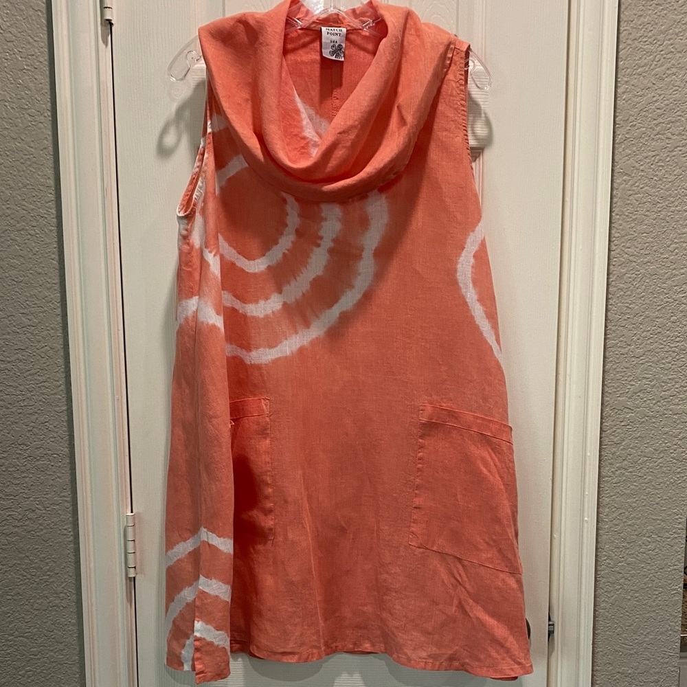 Match Point Coral Tie-Dye Cowl Neck Linen Dress